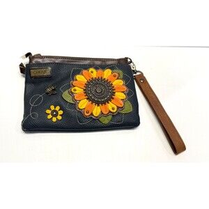 Chala Mini Wallet Wristlet Bag Sunflower Abstract Art Vegan Leather Flower